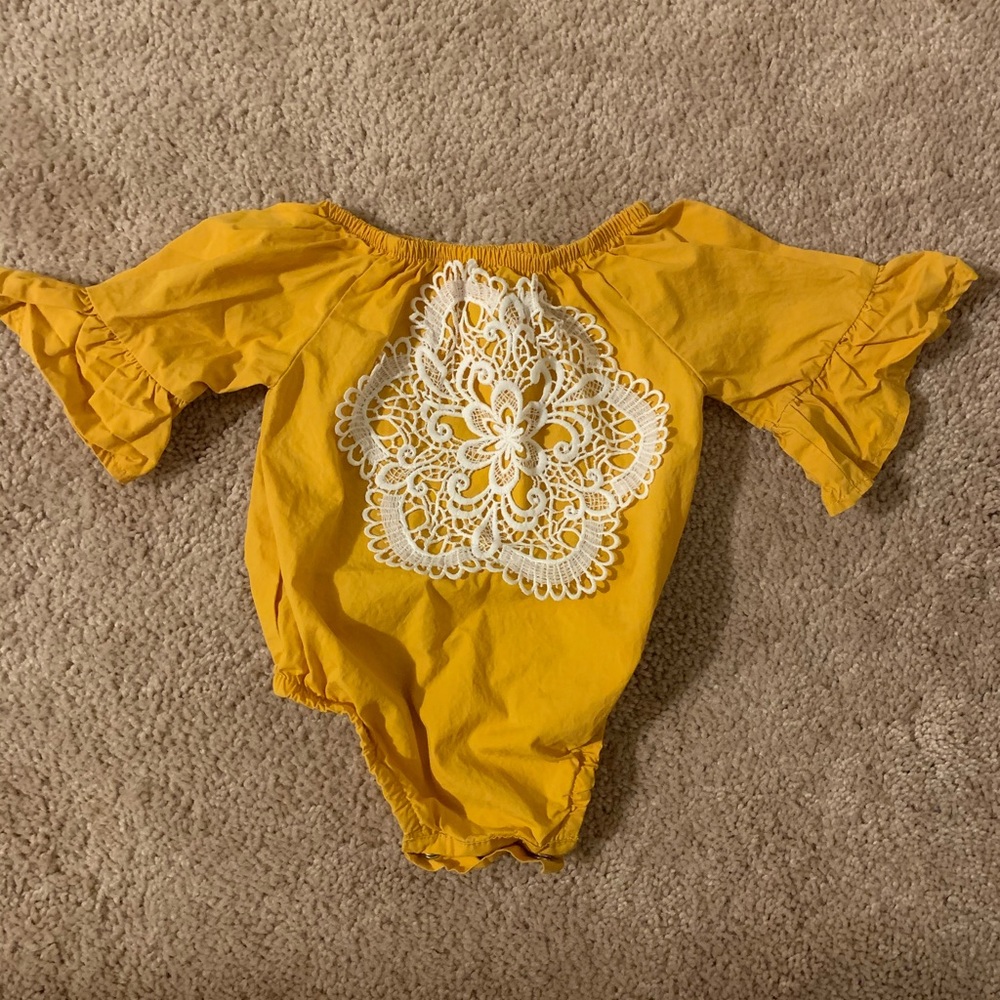 Off-The-Shoulder Baby Girl Mustard Onesie Size 9M